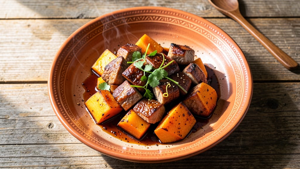 Chinese Pork and Squash Recipe: Wok-Sear Crisp With Five-Spice Glossed Meat