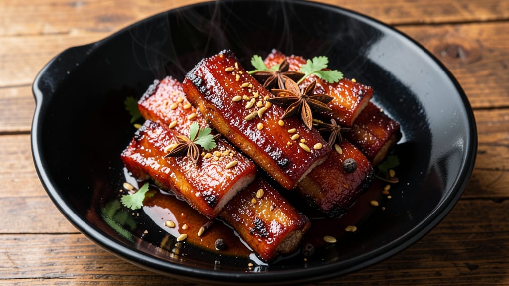 Chinese Barbecue Pork Spare Ribs Recipe: Five-Spice Glossed Crunch With Celery Crown Twist