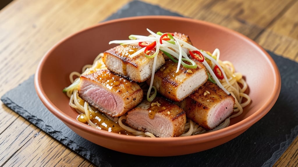 Crispy Pork Ginger Scallion Noodles Recipe: Wok-Fried Crunch With Fragrant Celery Crown