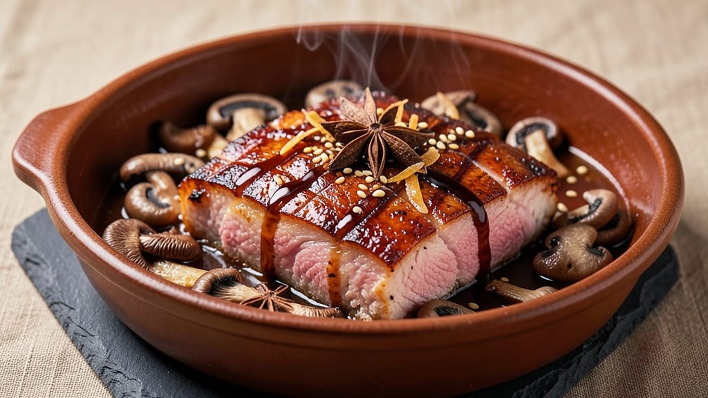 Braised Pork Belly With Mushrooms Recipe: Five-Spice Glossed Crispness With Earthy Depth