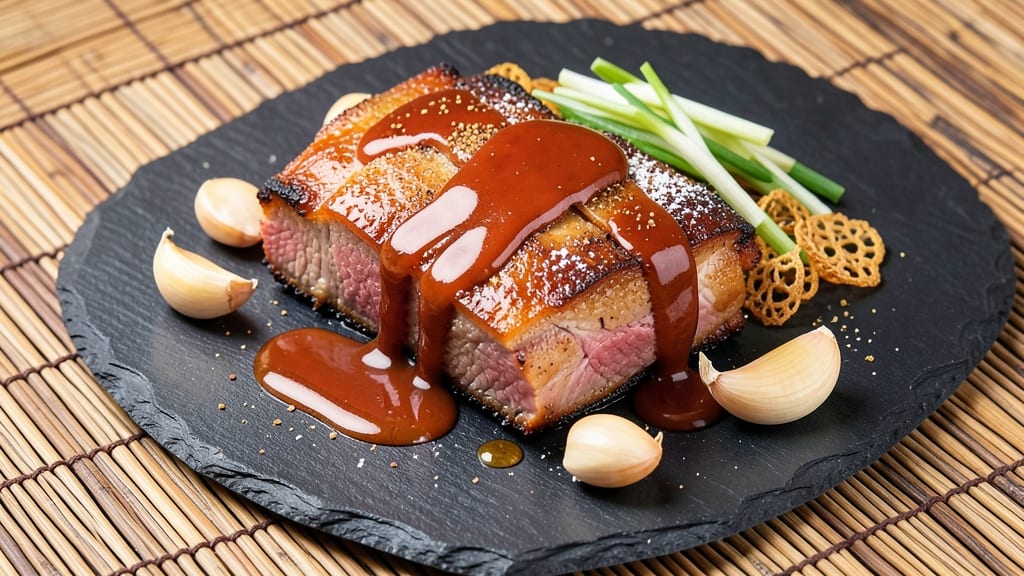 Chinese Style Barbecued Pork Recipe: Celery Crown Crunch With Five-Spice Glossed Meat