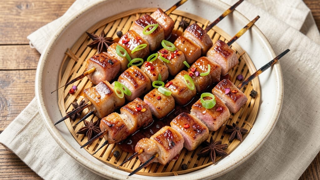 Chinese Pork Skewers Recipe: Charred Five-Spice Crust With Celery Crown Crunch