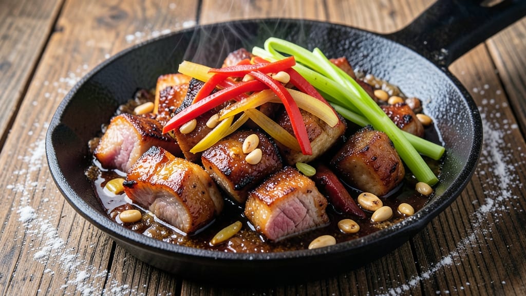 Crispy Pork Sisig Recipe Panlasang Pinoy: Crunchy Celery Crown Topping on Sizzling Pork