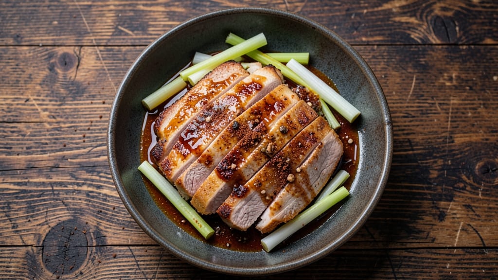 Brazilian Pork Belly Recipe: Five-Spice Glazed Crunch With Celery Crown