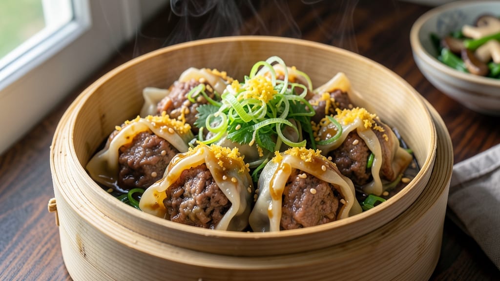 Chinese Pork Dumplings Recipe Steamed: Five-Spice Glossed Dumplings With Celery Crown Crunch