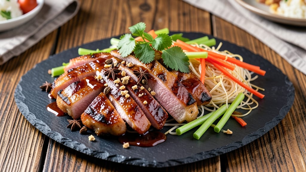 Bun Cha Pork Belly Recipe: Five-Spice Glossed Crisp With Celery Crown Garnish