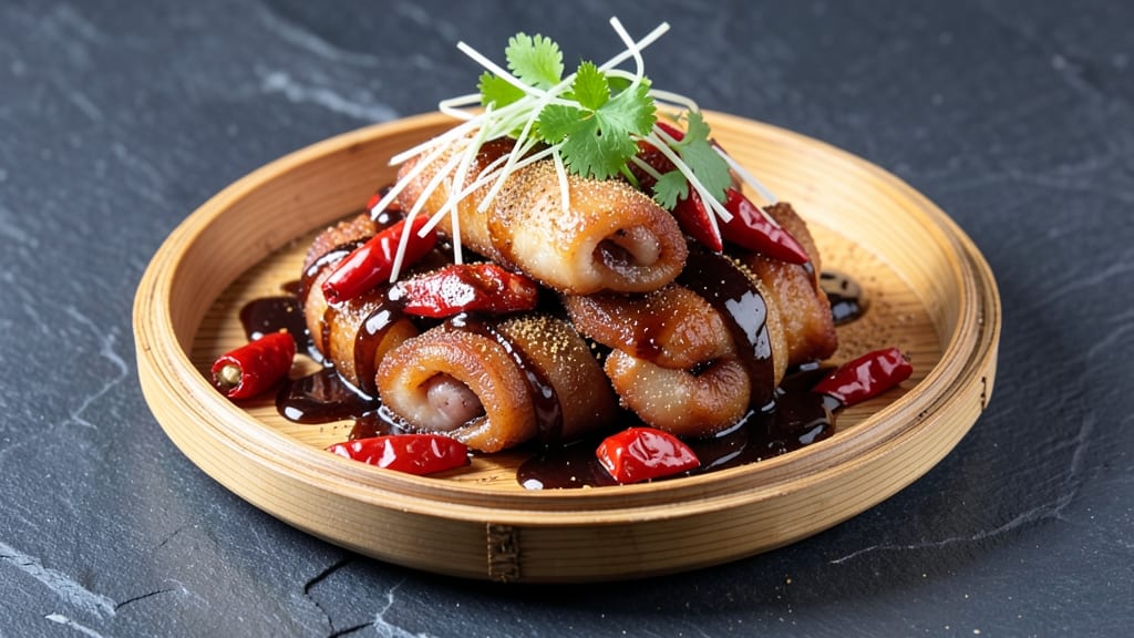 Chinese Pork Intestines Recipe: Five-Spice Glossed Crispy Bites With Celery Crown