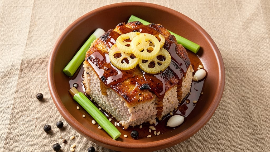 Chinese Pork Meatloaf Recipe: Celery Crown Crunch Meets Savory Five-Spice Gloss