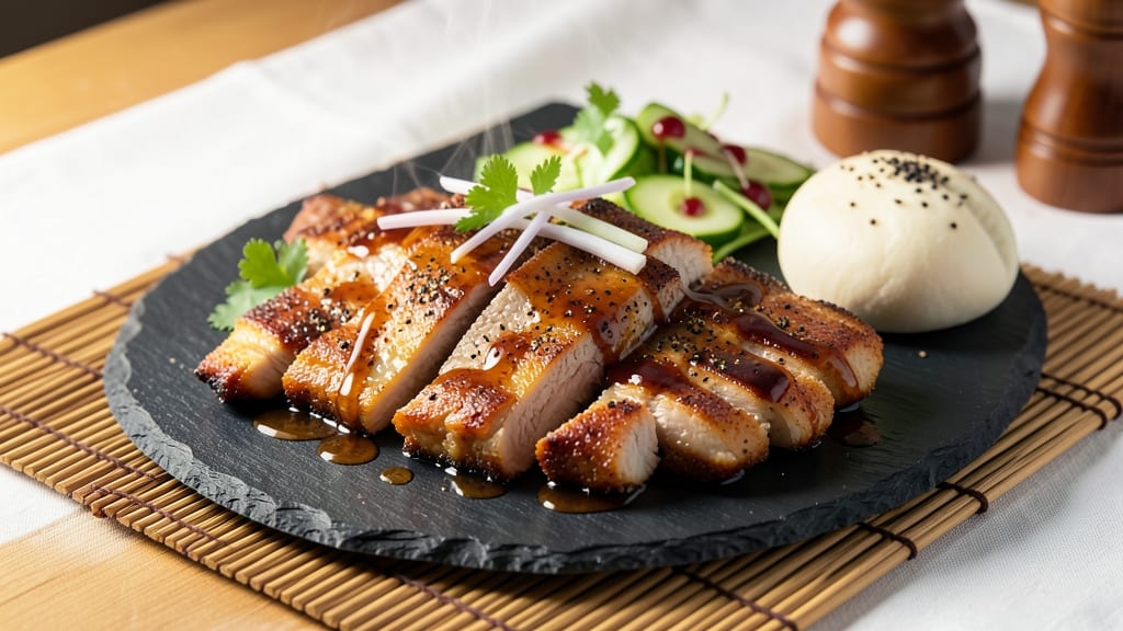 Chinese Barbecue Pork Belly Recipe: Five-Spice Glossed Crust With Celery Crown Garnish