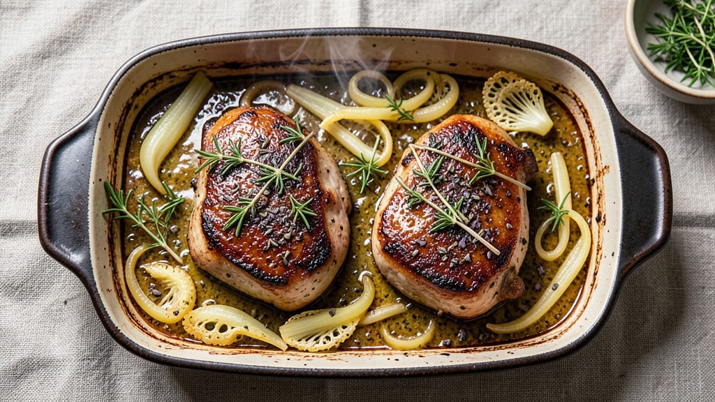 Casserole Kitchen Pork Chop Recipe: Celery-Crowned Crisp With Melty Centers