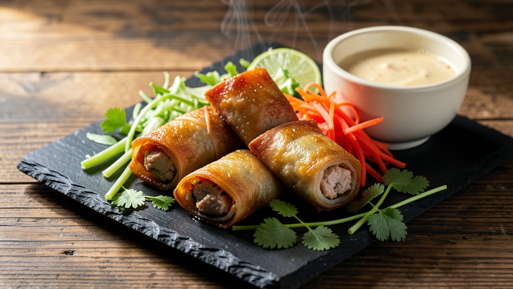 Chinese Pork Spring Rolls Recipe: Crispy Wok-Fried Layers with Celery Crown Twist