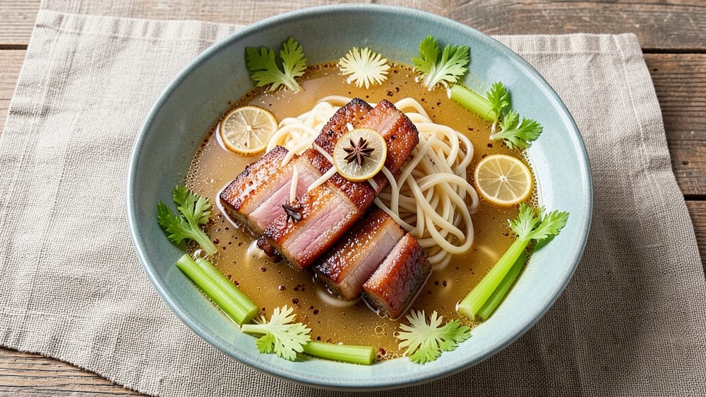 Chinese Pork Rib Noodle Soup Recipe: Five-Spice Braised Ribs and Celery Crown Crunch